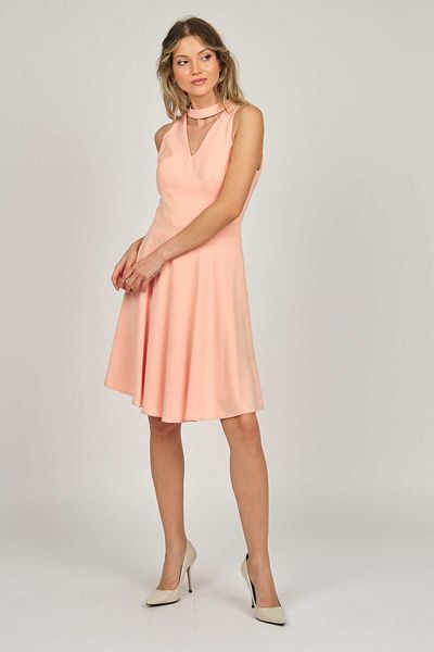 DORİDORCA Women's Neck Detailed V-Neck Evening Dress 5928094 Salmon