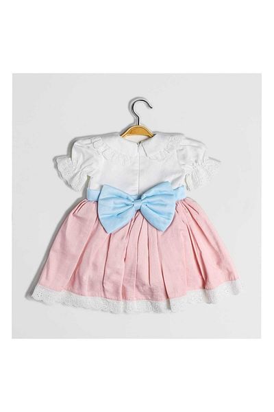 Şirin Şeyler Butiği Φόρεμα Margaret Girl's Blue Ribbon Scallop Λευκό ροζ κοντομάνικο φόρεμα γενεθλίων με χτένι