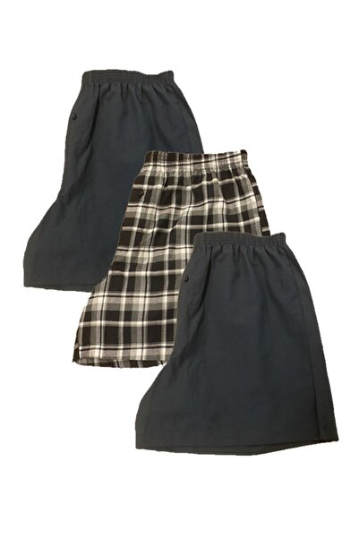 BICCA Ανδρικά εσώρουχα μπόξερ Premium Comfort Series, βαμβακερά καρό, πακέτο 3 τεμαχίων - Μαύρο καρό