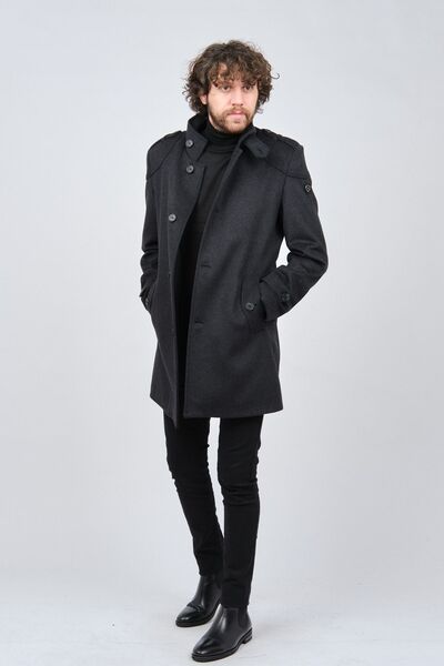 LUCAS Men's Smoked Stand Collar Epaulette Sports Wool Coat 2650422