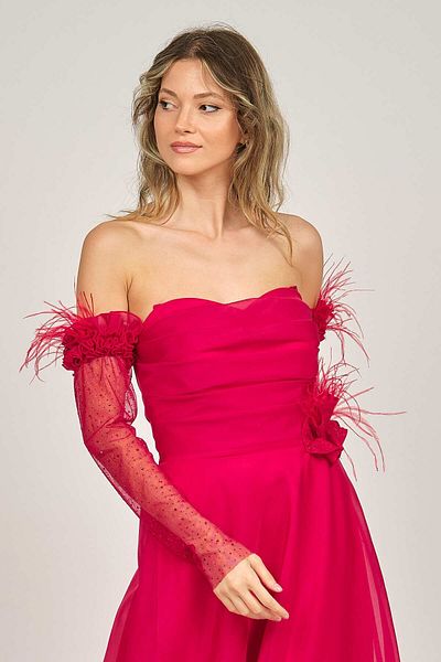 Saygın Women's Strapless Long Evening Dress 0992461 Red