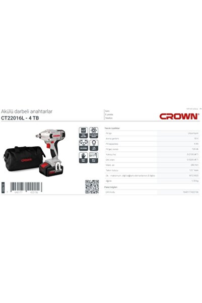 Crown Crown Ct22016l-4tb Akülü Somun Sökme Makinesi 18v 1/2’’ 4 Amper 280 Nm