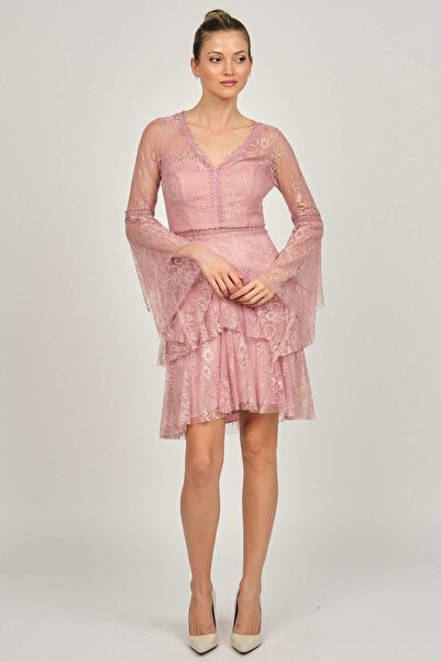 Saygın Women's Embroidered Mini Evening Dress