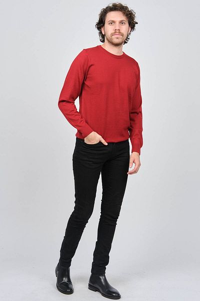 Desen Triko Pulover bărbătesc din lână cu gât roșu 0249603 roșu