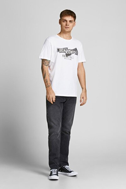 Jack & Jones Ανδρικό μπλουζάκι με στάμπα με λαιμόκοψη 63412205944 Εκρού