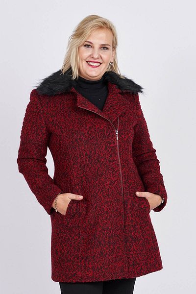 MGM Women's Fur Detailed Patterned Double Breasted Coat 6131717 Red