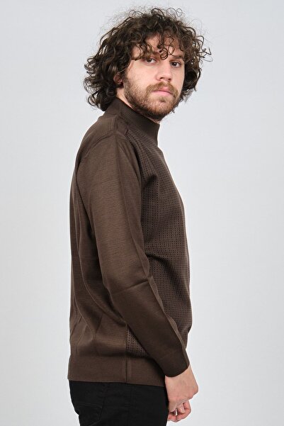 Pelikan Men's Patterned Half Fisherman Wool Sweater 1578717 Brown