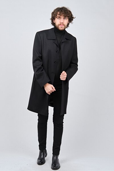Avvenente Чоловічий чорний класичний вовняний пальто 0140378