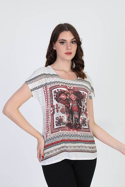 ELLA CAMELIA Women's Ethnic Patterned Blouse 5010071 Ecru