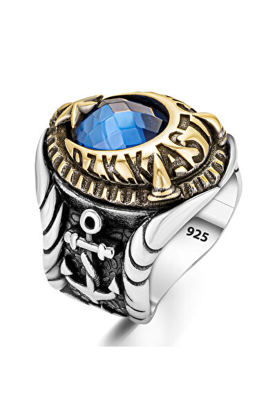 Birinci takı aksesuar Mavi Taşlı Deniz Kuvvetleri Astsubay Gümüş Yüzük