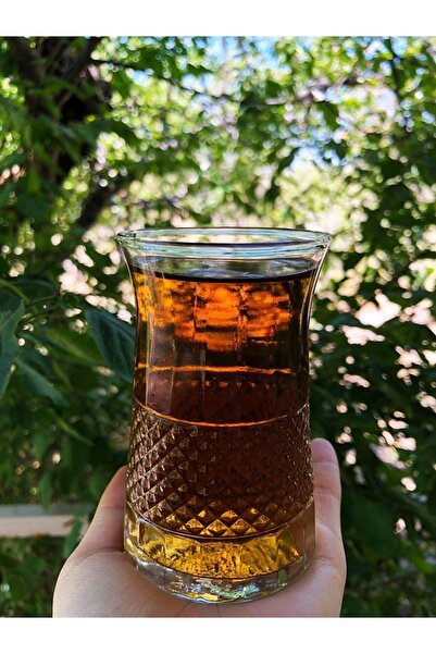 DİBA AVM 6 lı Kristal Kesme Cam Çay Bardağı Çay Fincanı 6'lı Klasik Boy Çay B...