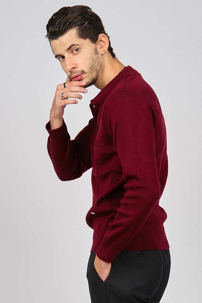 HAKİ TRİKO Men's Polo Neck Sweater 6081214 Claret Red
