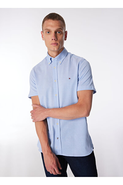 Tommy Hilfiger Slim Fit Düğmeli Yaka Mavi Erkek Gömlek MW0MW30911
