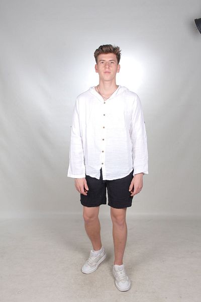 bomull textıle Men's Shirt - Muslin Hooded, Long Sleeve