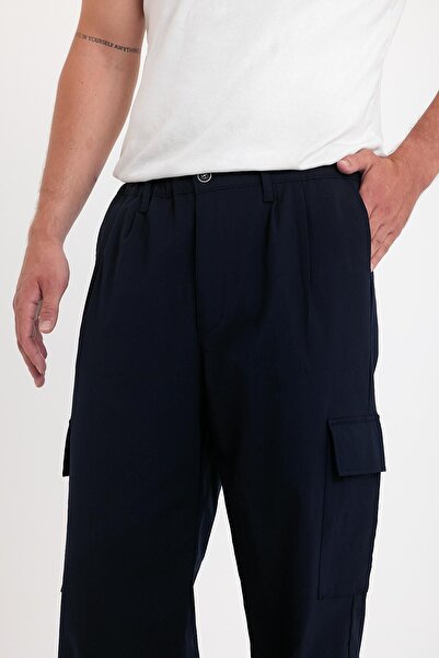 DAMGA JEANS Erkek Oversize Bol Paça Kargo Cepli Lacivert Baggy Pantolon