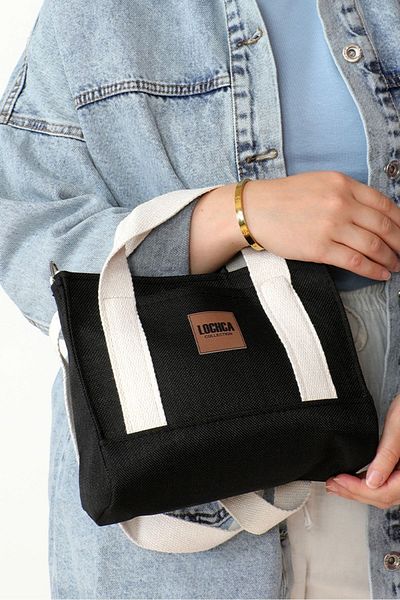 Bestenur Black Canvas Shoulder Bag 990 - With Pocket