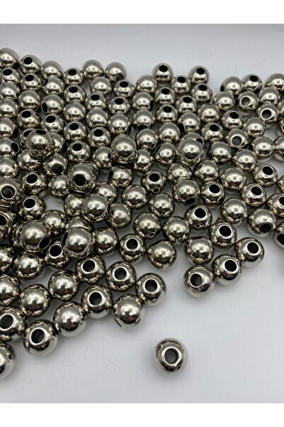 Hedef Bijuteri 16mm Geniş Delikli Gümüş-Nikel Renk Metalize Plastik Boncuk, T...