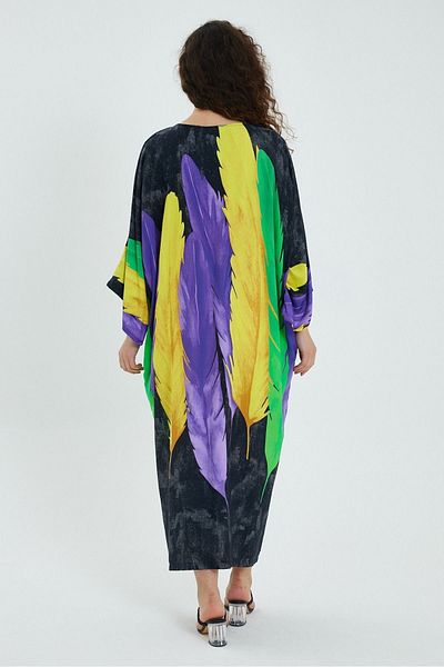 Eceyaman moda Women's Feather Detailed Oversize Large Dress