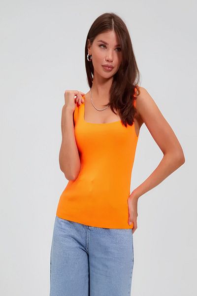 Baluxe Orange Square Collar Thick Strap Women's Knitwear Blouse