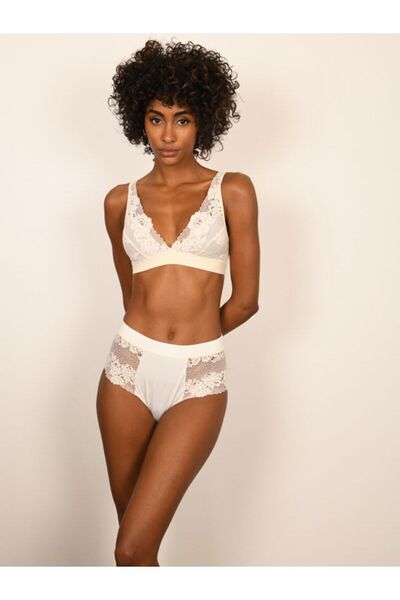 BICCA Elysia Serisi Dantelli Balensiz Bralet Rahat Çiçekli Dantel Detaylı Süt...