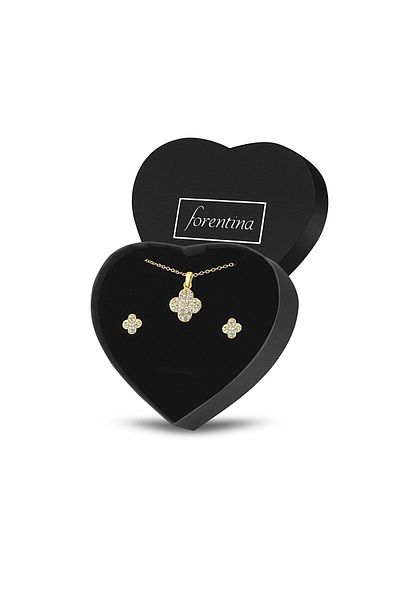 Forentina هدية لمحبي الأم - قبعة ذهبية.مجموعة مجوهرات قلادة وأقراط البرسيم