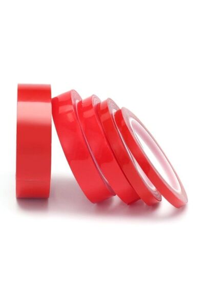 Birben Çift Taraflı Slikon Bant Kırmızı Şeffaf 25mm X 5 M