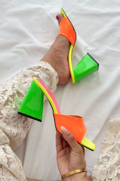 Shoebutik Emilia - Orange Green Yellow Heeled Women's Slippers