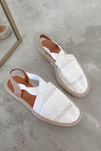 Shoebutik Claudia White Orme Textile - Sandale Damă cu Talpă Paie