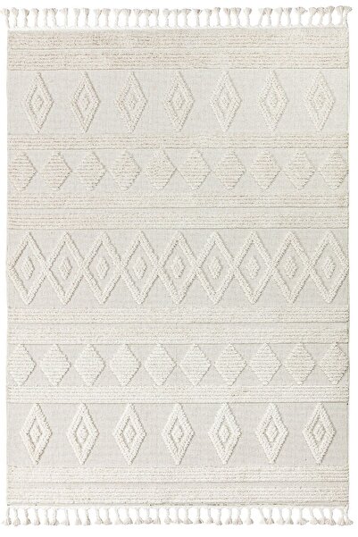 MOQA Max 1801 Krem Bukle Dokuma Halı Hav Toz Vermez Etnik Iskandinav Desenli ...