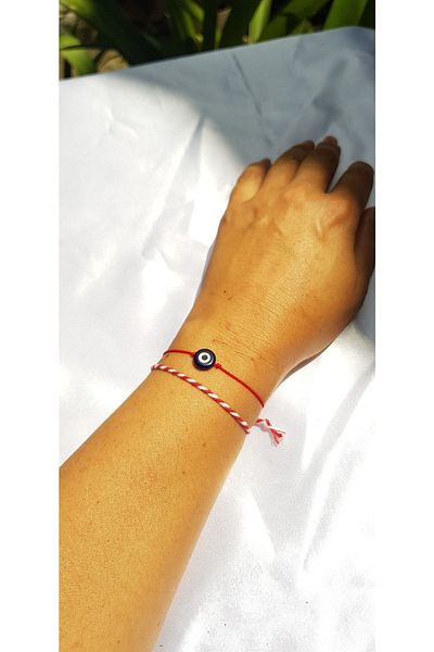 Atolye Ferda Evil Eye Beaded Red Thread Bracelet and Marteniçka Set