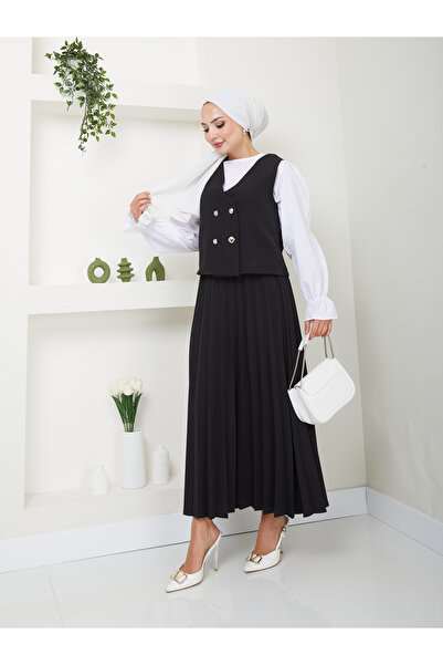 VOLT CLOTHİNG 2 Piece Women's Hijab Set with Pleated Skirt and Vest