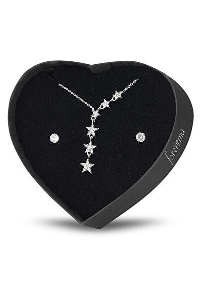 Forentina Gümüş Kaplama Sallantılı Yıldız Kolye Küpe - Kalpli Kutusunda - Ps1...