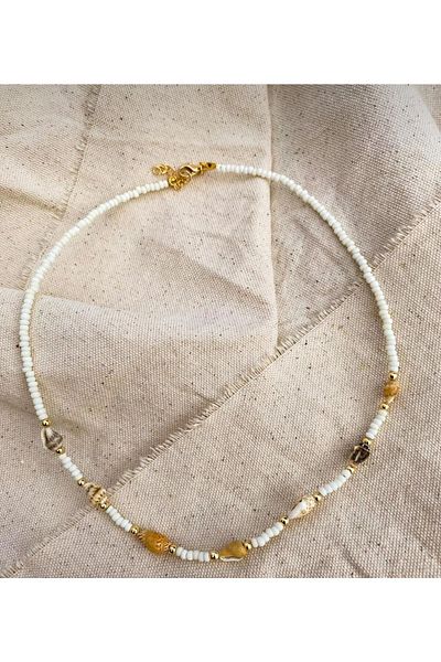 Stoneday White Gold Detailed Seashell Sand Bead Design Koye