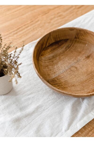 EVYA 100% Cotton Raw Linen Pure Runner 40x140 Cm White Color