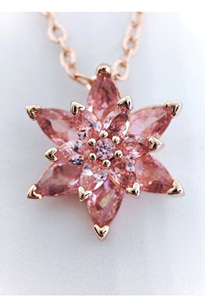 Aurora Jewelry Kadın Rose Gold Zincir Kaplama Zirkon Taşlı Pembe Lotus Çiçeği...