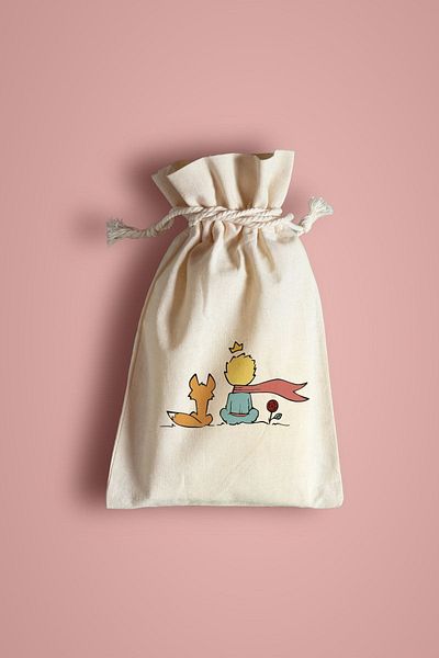 ÇANTAPAK Printed Raw Cloth Pouch 3 Pieces (Little Prince Pattern)