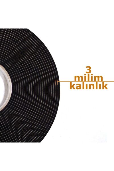 Birben Kapı Pencere Bandı Yapışkan Kapı Pencere Süngeri Eva-3mmx15mm-siyah-10 mt