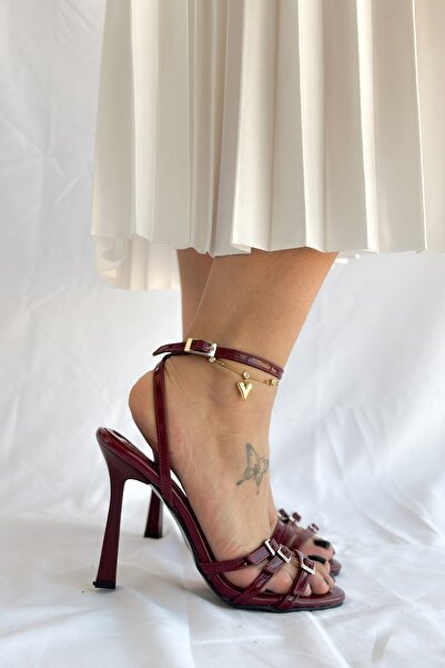 Shoebutik Claret Red Patent Leather Louren Heeled Women's Sandals