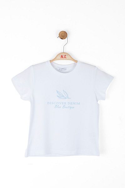 nk kids Tricou alb cu relief pentru fetiță albastră