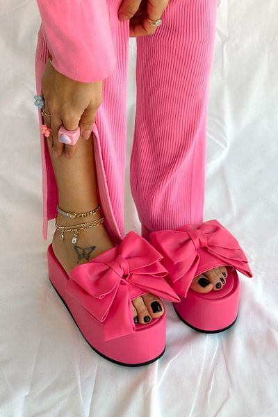 Shoebutik Παντόφλες Πλατφόρμας Fuchsia Nunu - Δερμάτινη κορδέλα με λεπτομέρειες