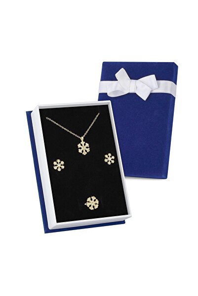 Forentina Altın Kaplama Kartanesi Kolye Küpe Yüzük Lacivert Kutuda Takı Seti ...