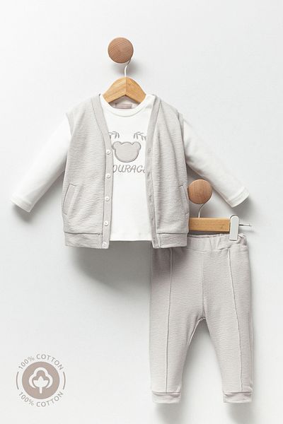 Cassiope Mini Prince 3-piece Set Sweat, Vest, Trousers 100% Cotton 6 months-9 months-12 months Baby Boy-9 Months - Gray