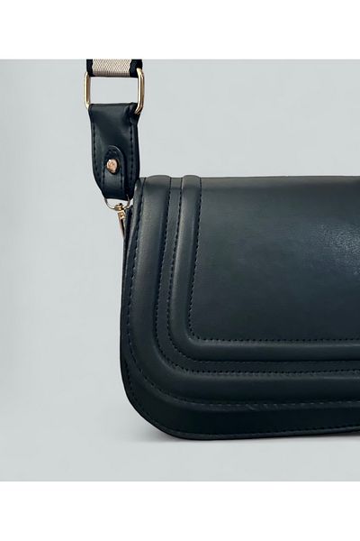 gabies Design simplu - Geantă de mână și de umăr pentru femei, cu capac negru