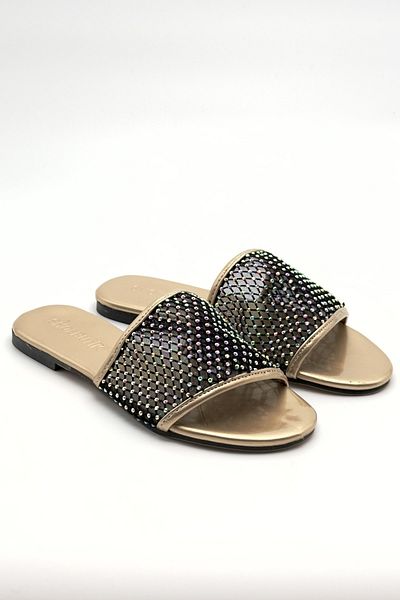 Shoebutik Vesto Gold - Papuci de damă cu detalii în piatră