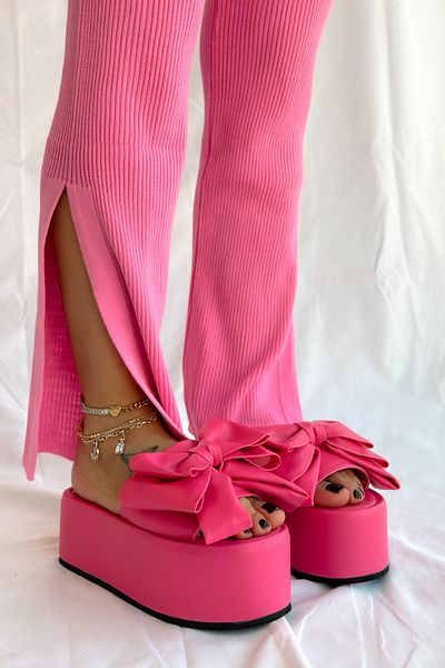 Shoebutik Παντόφλες Πλατφόρμας Fuchsia Nunu - Δερμάτινη κορδέλα με λεπτομέρειες