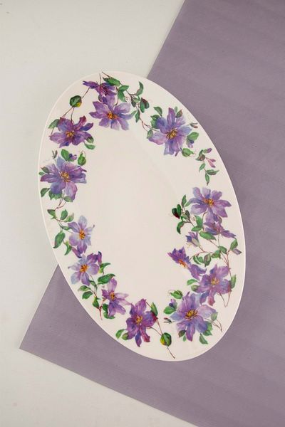 Bursa Porselen Dekor Clematis Large Size Porcelain Boat with Plate