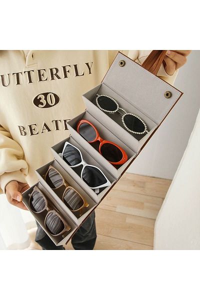 Look Rich Handmade Leather 5-Piece Glasses Carrying and Storage Bag - Black Color