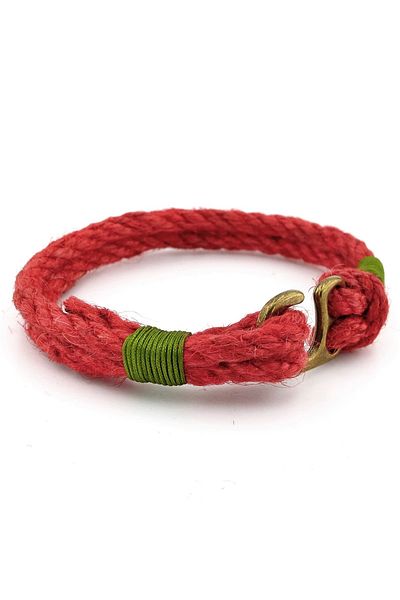 Solfera Men's Bracelet - Red Rope, Green Braid, Bronze Metal Hook, M055B