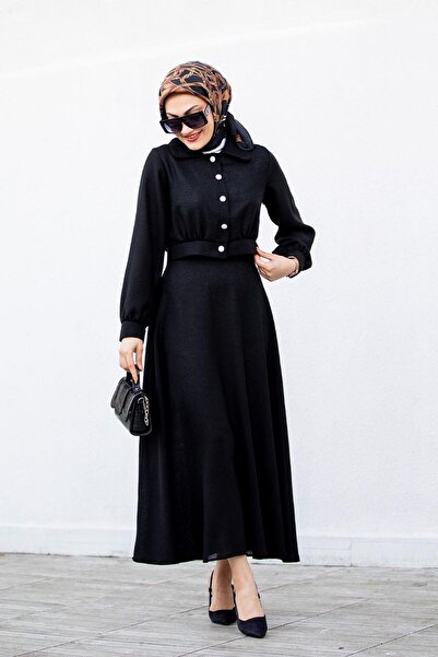 Swana طقم مكون من قطعتين مع تنورة وسترة من قماش الكتان - أسود