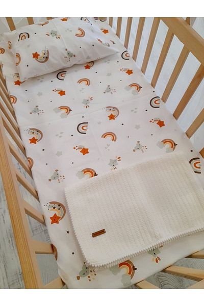 HEYBELİ ORGANİK 100% Cotton Fabric Baby/Child Elastic Sheet Set // Pillow Case Elastic Sheet Pompom Pique